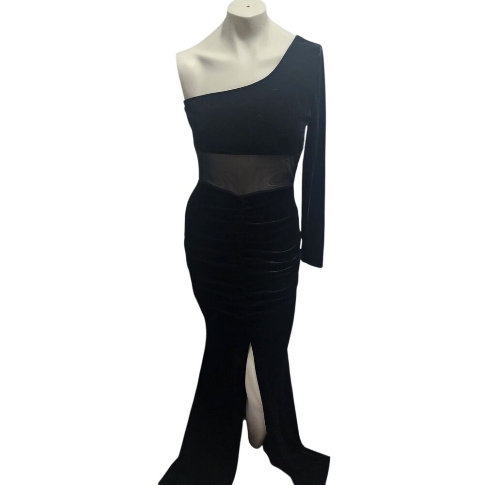 Dark Romantic One Shoulder Maxi Mermaid Velvet Dress Womens Sz Med Sheer Whimsy